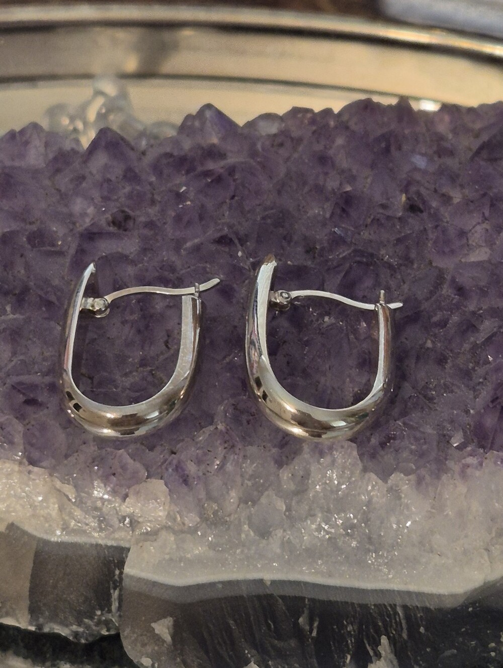 Sterling 925 Silver Elongated Asymmetrical 1" Hoop Earrings